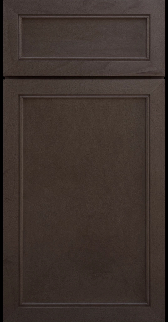 Alpine Slim narrow stile and rail cabinet door with a flat center panel in a Truffle stain